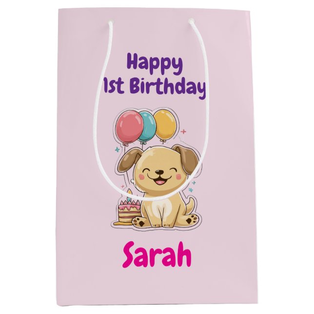 Personlig Glad 1-årsdag Presentförpackning, Valp,  (Framsidan)