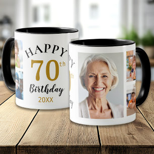 Personlig Glad 70-årsdag 5 Foto Collage Mugg