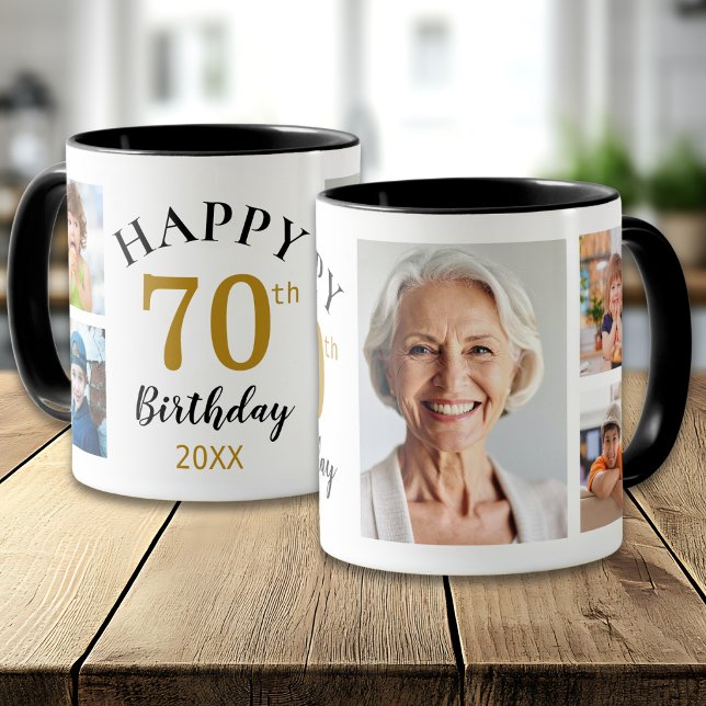 Personlig Glad 70-årsdag 5 Foto Collage   Mugg (Skapare uppladdad)