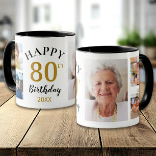 Personlig Glad 80-årsdag 5 Foto Collage Mugg