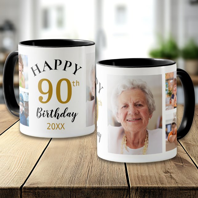 Personlig Glad 90-årsdag 5 Foto Collage   Mugg (Skapare uppladdad)