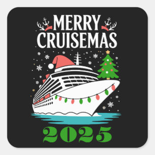 Personlig Glad Cruisemas Kryssningsfartyg Familj Fyrkantigt Klistermärke