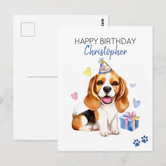 Personlig Glad Födelsedag Beagle Hund  Vykort (Fram/baksida)
