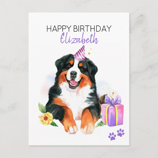 Personlig Glad Födelsedag Berner Sennenhund Vykort (Framsida)
