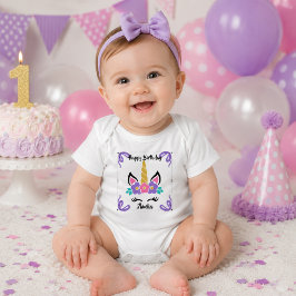 Personlig Glad Födelsedag Enhörning Baby Body T Shirt