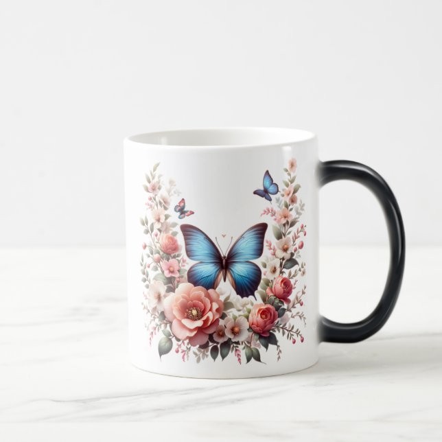 Personlig Glad Födelsedag Fjäril Blommor-96280 Magisk Mugg (Höger)