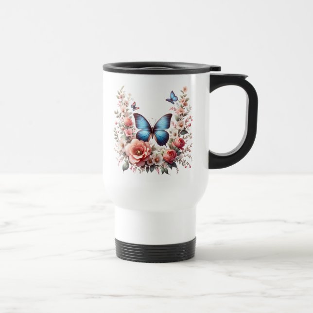 Personlig Glad Födelsedag Fjäril Blommor-96280 Resemugg (Höger)