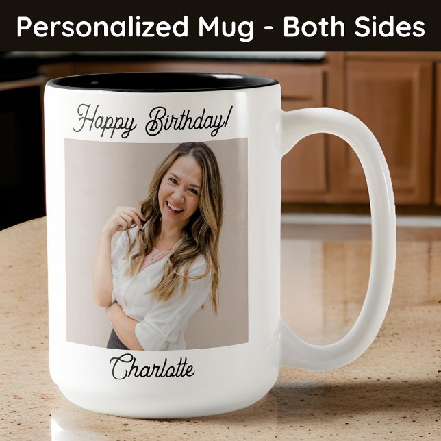 Personlig Glad Födelsedag Fotomugg till Henne, Mam Två-Tonad Mugg (custom name mug, photo gift, custom photo mug, birthday gift for her, gift for mom, mama gift)