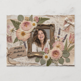 Personlig Glad Födelsedag Mamma Vintage Blommig Fo Vykort