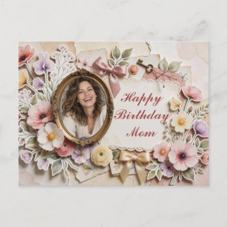 Personlig Glad Födelsedag Mamma Vintage Blommig Fo Vykort