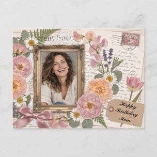 Personlig Glad Födelsedag Mamma Vintage Blommig Fo Vykort