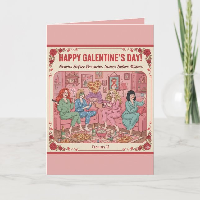Personlig Glad Galentine's Day Pizza-kort Kort (Framsida)