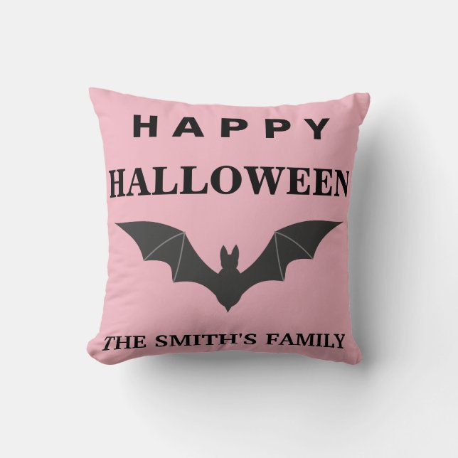 Personlig Glad Halloween Fladdermus Kudde (Framsida)