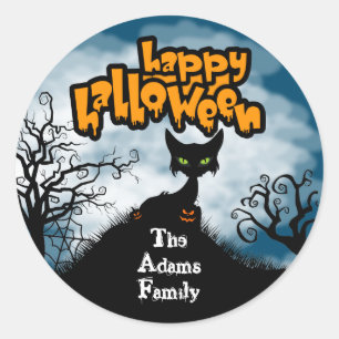 Personlig Glad Halloween Kuslig Katt Runt Klistermärke
