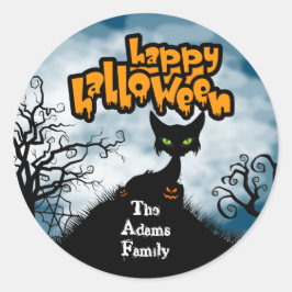 Personlig Glad Halloween Kuslig Katt Runt Klistermärke