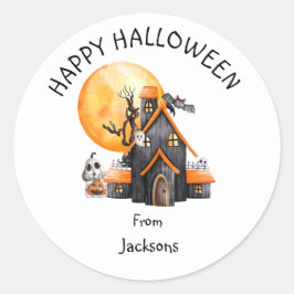 Personlig Glad Halloween med söt spöke Runt Klistermärke