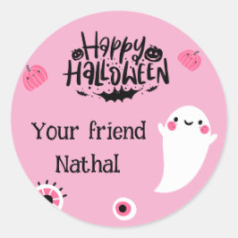 Personlig Glad Halloween med Söt Spökrosa Runt Klistermärke