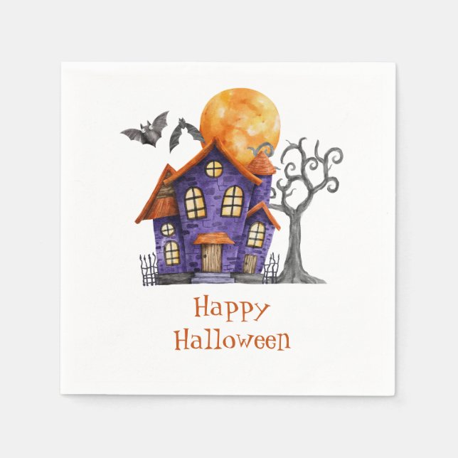 Personlig Glad Halloween Spökhus  Pappersservett (Framsidan)