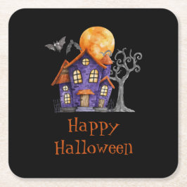 Personlig Glad Halloween Spökhus Underlägg Papper Kvadrat