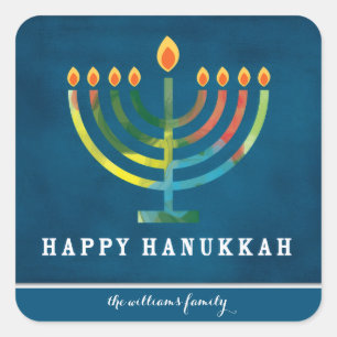 Personlig Glad Hanukkah Fyrkantigt Klistermärke