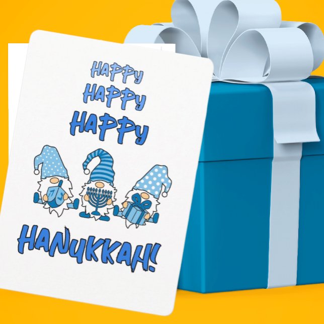 Personlig Glad Hanukkah-helggnom  Julkort (Cute flat card that you can personalize on the back.)