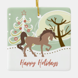 Personlig Glad helg Brown Horse jul jul Julgransprydnad Keramik
