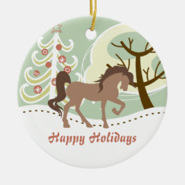 Personlig Glad helg Brown Horse Winter Julgransprydnad Keramik