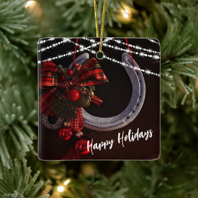 Personlig Glad helg Horseshoe Jul Julgransprydnad Keramik (Träd)