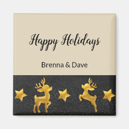 Personlig Glad helg med Golden Reindeer Magnet