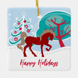 Personlig Glad helg Red Horse Jul Julgransprydnad Keramik