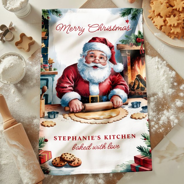 Personlig Glad Jul Santa bakar kakor Kökshandduk (Skapare uppladdad)