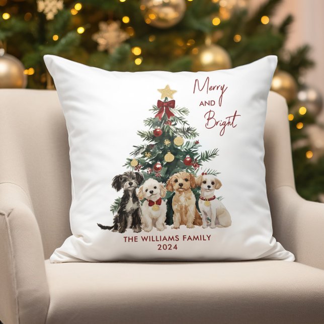 Personlig Glad och Ljusstark Jul Hund Kudde (Skapare uppladdad)