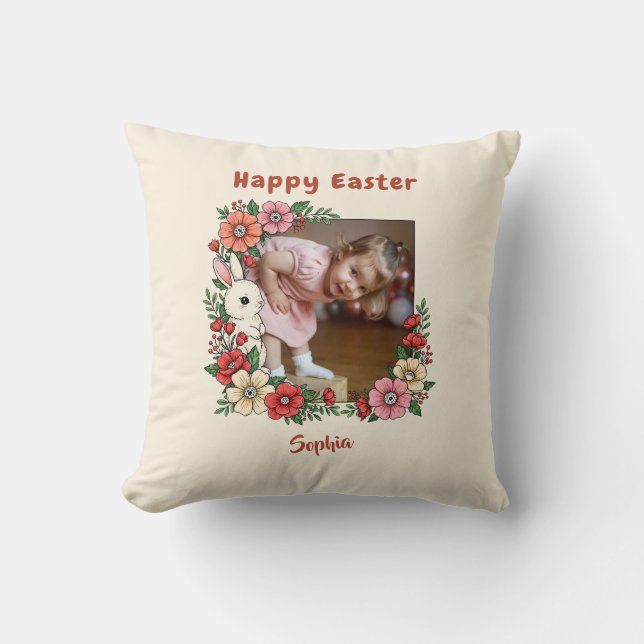 Personlig Glad påsk Blommigt Bunny Anpassningsbar  Kudde (Framsida)