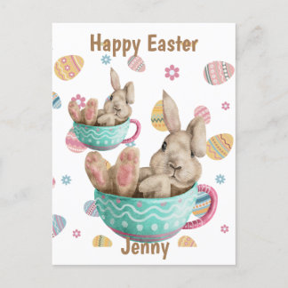 Personlig Glad påsk Bunny Sitta i Tekopp Helg Vykort