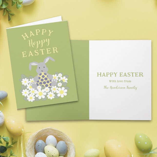 Personlig Glad Påsk Glad Kanin Blommig Helgkort (Modern Personalized happy hoppy Easter cute bunny spring floral folded holiday card)