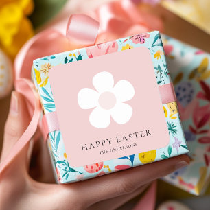 Personlig Glad påsk Rosa Daisy Fyrkantigt Klistermärke