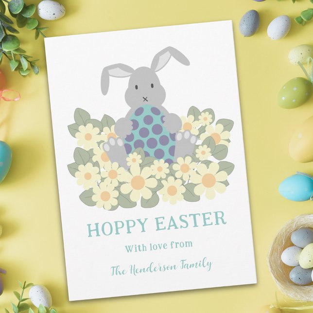 Personlig Glad Påsk Söt Kanin Vår Blommig Julkort (Modern Personalized hoppy easter cute bunny daisy meadow spring floral holiday greetings card )