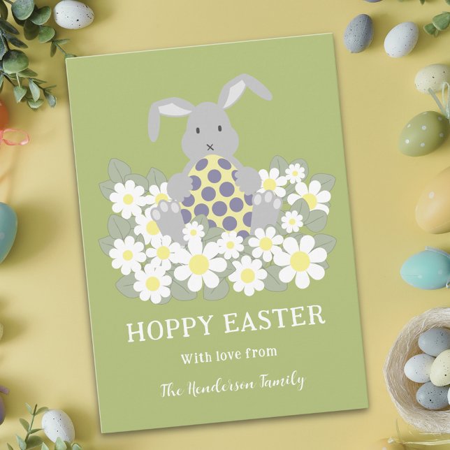 Personlig Glad Påsk Söt Kanin Vår Blommig Julkort (Personalized hoppy easter cute bunny spring floral modern holiday card)