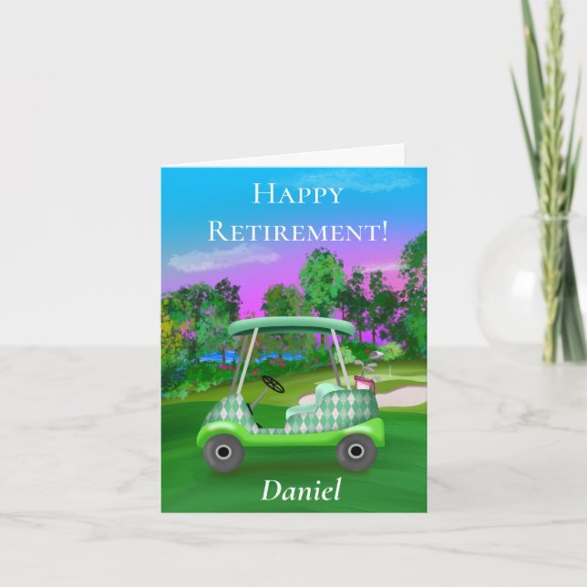 Personlig Glad Pension Golf Solnedgång Grön Kort (Framsida)