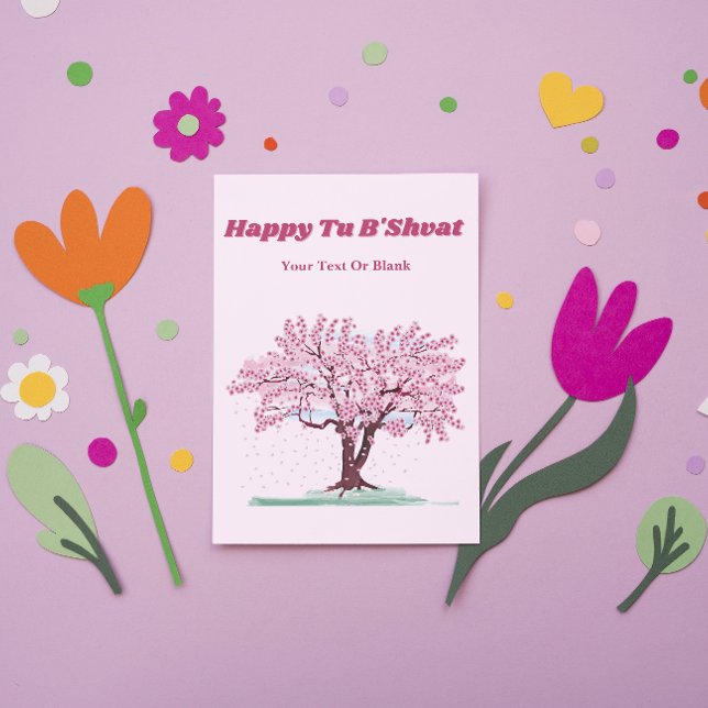 Personlig Glad Tu B'shvat Rosa Trädpresent Helgkort (Skapare uppladdad)