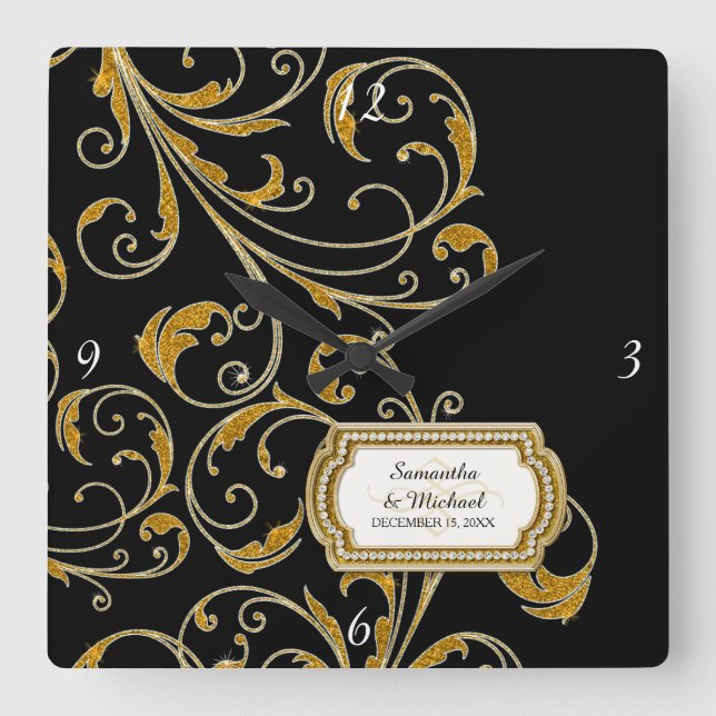 Personlig Glam Old Hollywood Reisy Tie Fyrkantig Klocka (Framsida)