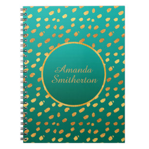 Personlig Glamorös Teal Guld Monogram Anteckningsbok Med Spiral
