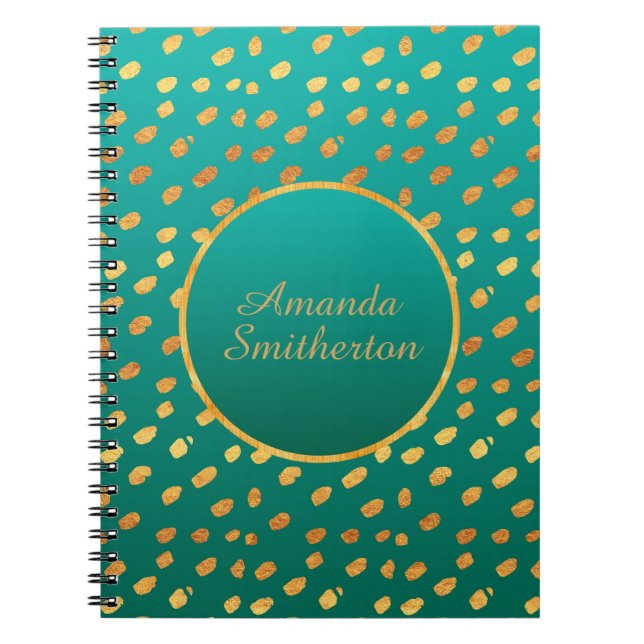 Personlig Glamous Teal Guld Monogram Anteckningsbok Med Spiral (Framsidan)