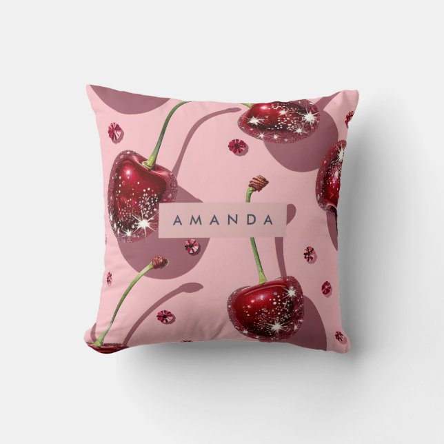 Personlig Glänsande Röd Körsbär Glamour Kudde (Framsida)