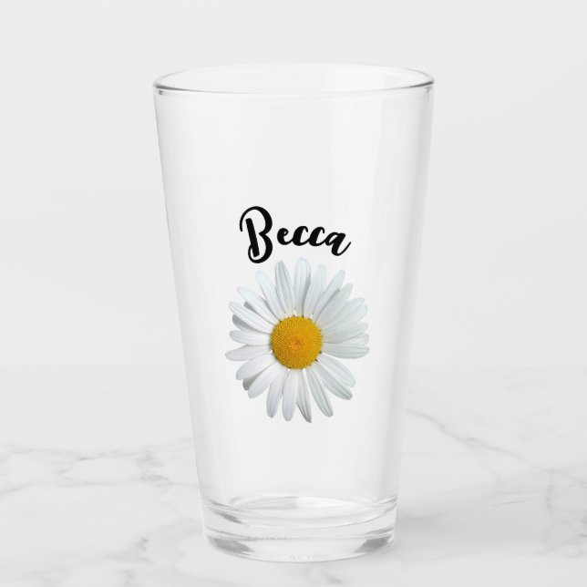 Personlig Glas med Glada Vita Tusenskönor (Framsida)