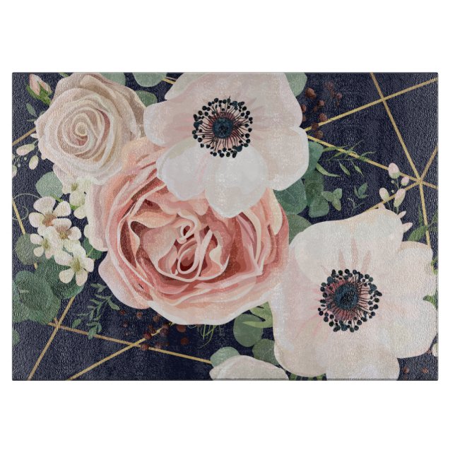 Personlig Glaskskärning Geometric Garden Navy (Framsidan)