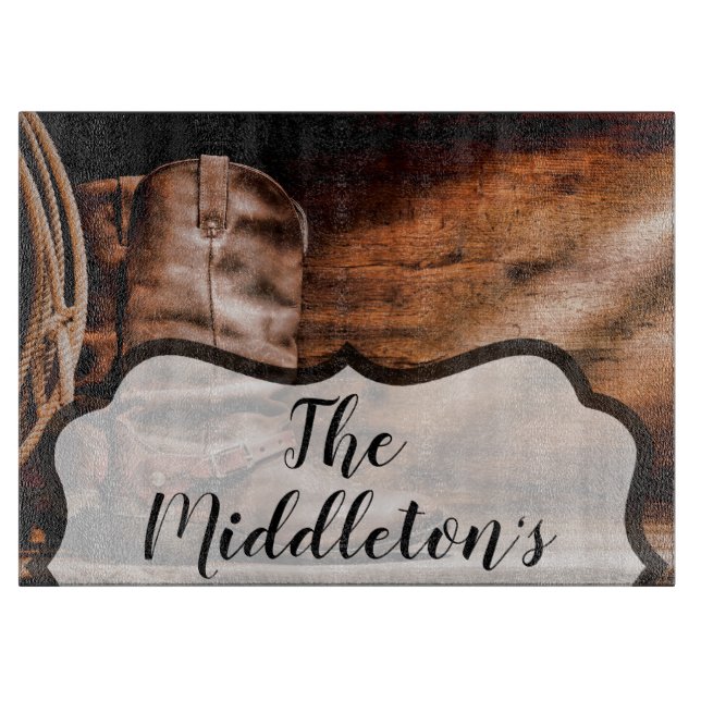 Personlig Glass Cending Cowboy Boots Barn Wood (Framsidan)