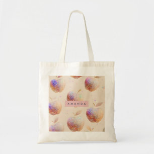 Personlig Glitter Äpple Glänsande Frukt Pastell Tygkasse
