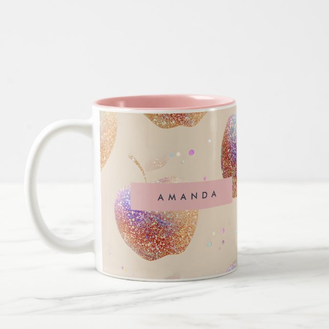 Personlig Glitter Äpple Glitter Frukt Pastell Två-Tonad Mugg (Vänster)