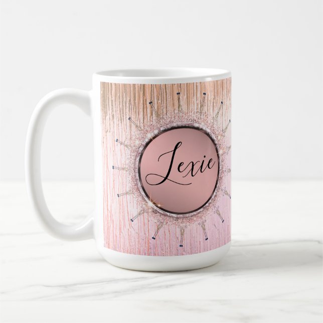 Personlig Glitter Mandala Rosa Frosted Glass Kaffemugg (Vänster)